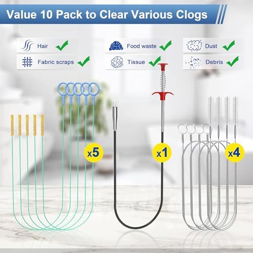 10-Piece Complete Drain Sink Cleaner Kit for Efficient Maintenance