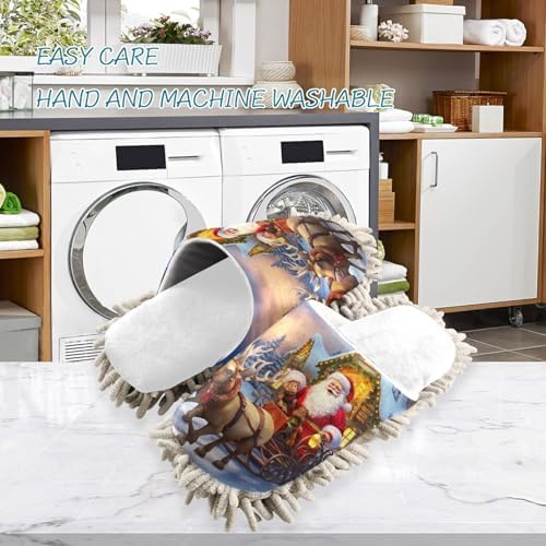 White Christmas Santa Riding Reindeer Mop Slippers