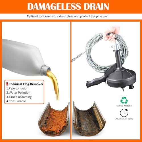 Professional Drain Snag Eco-Friendly 33ft Spring Steel Drain Auger for Home Commercial Use