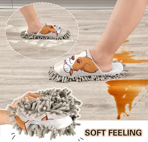 Stylish Luxurious White Corgi Mop Slippers for Clean Floors