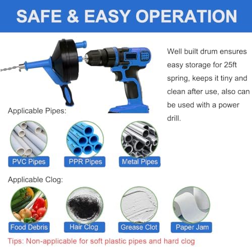 25-Foot Drain Auger with Drill Adapter Blue