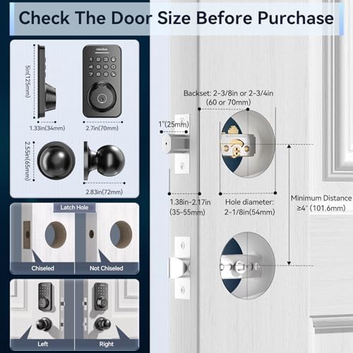Ulecoce Fingerprint Door Lock Set Secure Easy to Install Door Lock for Front Door Keyless Entry Matte Black