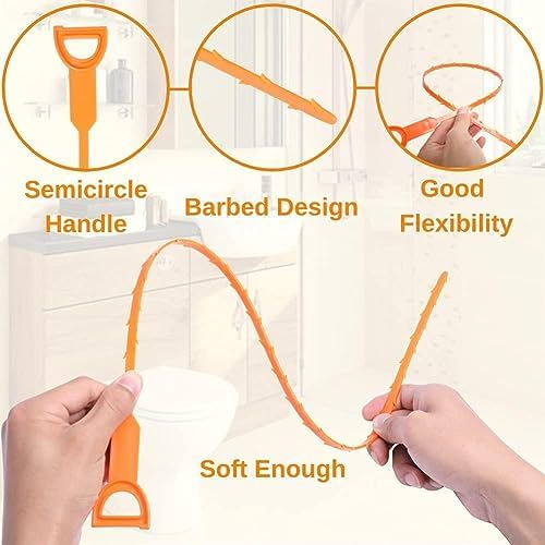 5 Pack 25-Inch Sink Snake Remover Set Draining Clog Effector Tools for Kitchen Bathroom and bathtub Drains