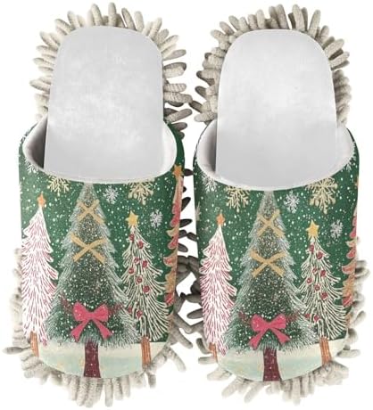 White Christmas Trees Green Snowflakes Mop Slippers for Men Women - Eco-Friendly Cleaning at Home