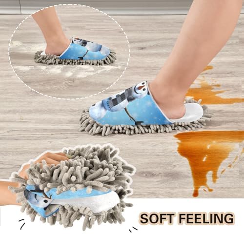 Cozy RunningBear White Christmas Snowman Blue Mop Slippers - Perfect for Cleaning at Home or Office