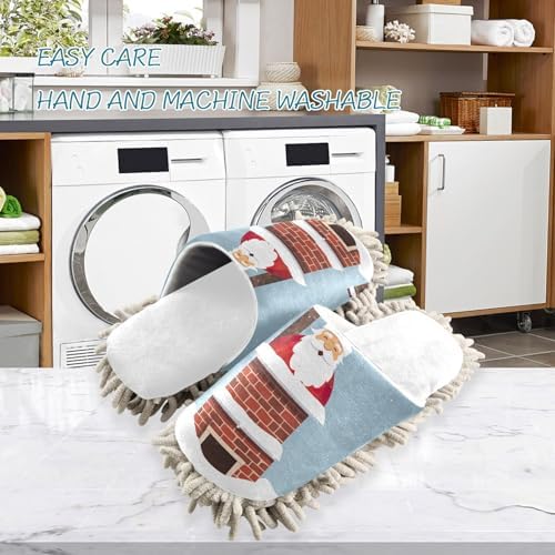 White Christmas Chimney Santa Mop Slippers