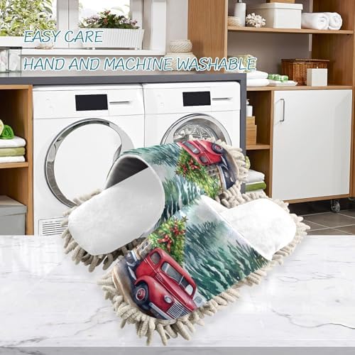 White Christmas Truck Tree Mop Slippers