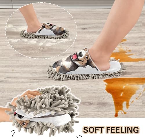 Mop in Style No Mess Required - White Corgi Mop Slippers - Safe for Floors Easy to Use