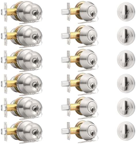6-Pack Entry Door Knobs Deadbolts Set for Front Doors 12-Lock Set with 36 Keys Easy to Install Secure