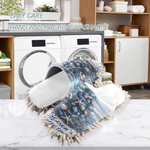 White Christmas Trees Seaside Mop Slippers Replacement Mop Pad for Office Home and House Cleaning