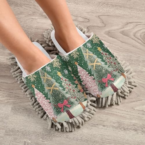 White Christmas Trees Green Snowflakes Mop Slippers for Men Women - Eco-Friendly Cleaning at Home
