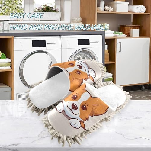 Stylish Luxurious White Corgi Mop Slippers for Clean Floors