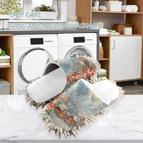 Cozy Easy Mopping - White Christmas Trees Slippers for Women Soft Mop Pads for Easy Cleaning Stylish Comfort