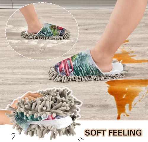 White Christmas Truck Tree Mop Slippers