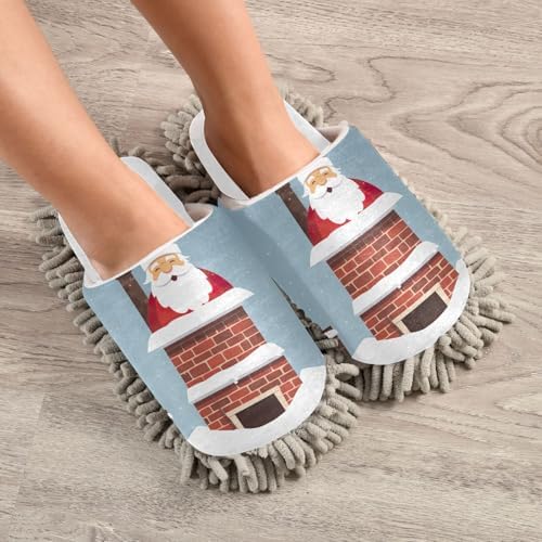 White Christmas Chimney Santa Mop Slippers