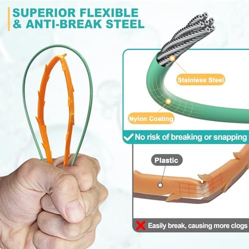 Drain Soon 50 Sink Snake Hair Remover Anti-Break Long Drain Clogger