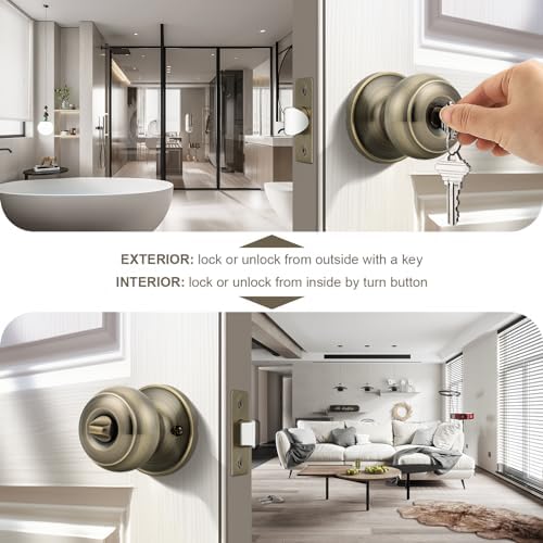 Probrico High-Quality Stainless Steel Door Knobs Set with Antique Brass Finish Keyed Entrance Lock Set