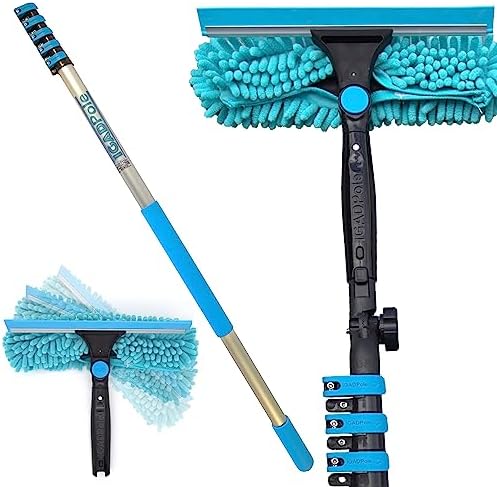 Up-to-26ft Extension Window Squeegee Pole Microfiber Cloths Adjustable Blade Best for High Low Windows