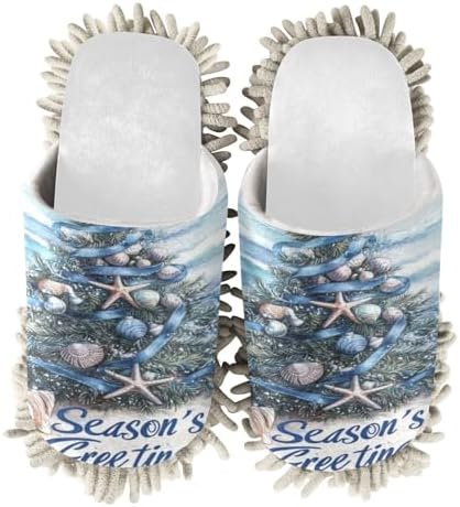 White Christmas Trees Seaside Mop Slippers Replacement Mop Pad for Office Home and House Cleaning
