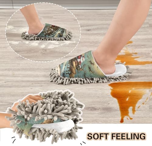 White Christmas Night Reindeer Mop Slippers