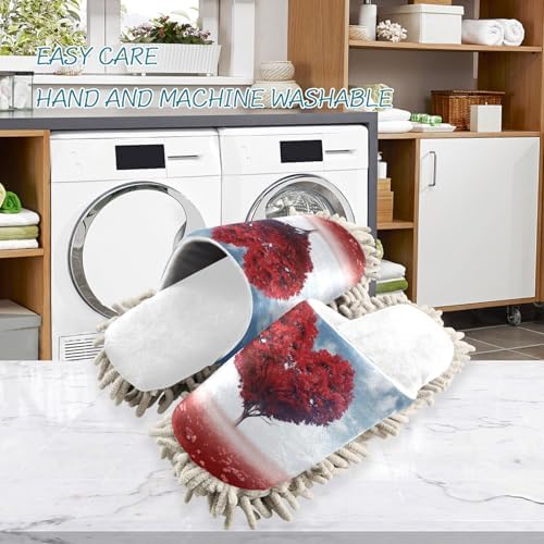 Perfect White Valentines Red Heart Tree Mop Slippers for Home