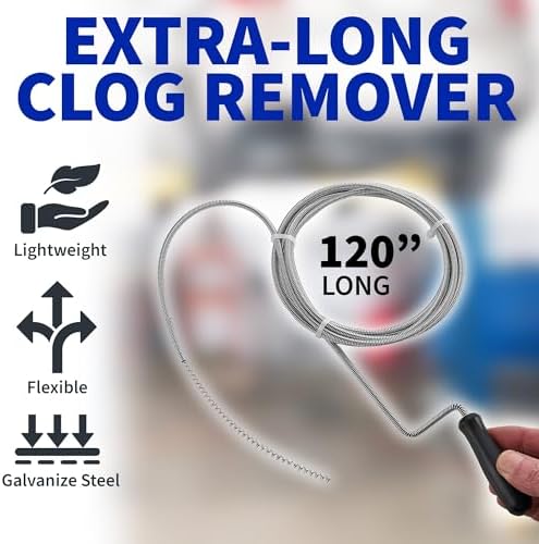 Professional Slow Drain Cleaner and Clog Remover - 10-Foot Metal Snake for Hair Food Debris and Garbage Removal