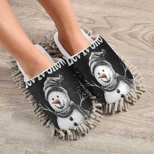Running Bear White Black Snowman Christmas Mop Slippers - Cozy Soft Efficient Cleaning Tool for Home Office