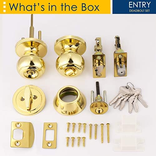 4-Piece Polished Brass Door Knob Deadbolt Set Keyed Alike 100 Secure