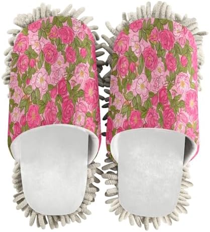 Burbuja Vintage Pink Flowers Mop Slippers for Women Men