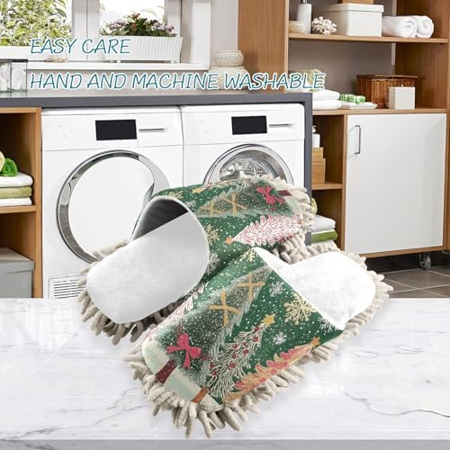 White Christmas Trees Green Snowflakes Mop Slippers for Men Women - Eco-Friendly Cleaning at Home