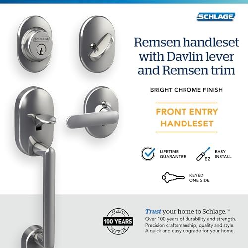 Schlage F60 RMN 625 DAV Remsen Front Entry Door Handleset with Deadbolt