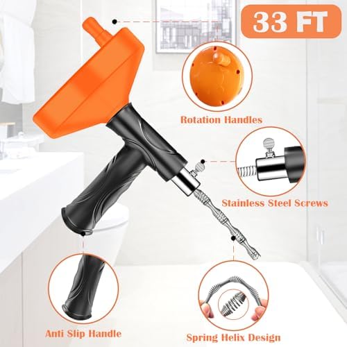 Drain Snake Auger 33ft Heavy Duty Clog Remover for Home Bathroom