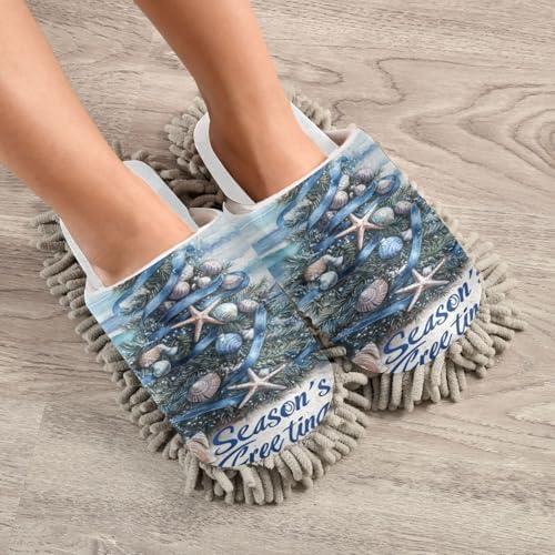 White Christmas Trees Seaside Mop Slippers Replacement Mop Pad for Office Home and House Cleaning
