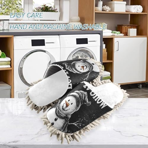 Running Bear White Black Snowman Christmas Mop Slippers - Cozy Soft Efficient Cleaning Tool for Home Office