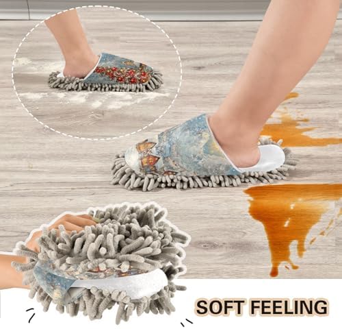 Cozy Easy Mopping - White Christmas Trees Slippers for Women Soft Mop Pads for Easy Cleaning Stylish Comfort