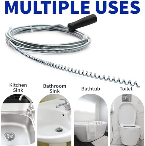 Professional Slow Drain Cleaner and Clog Remover - 10-Foot Metal Snake for Hair Food Debris and Garbage Removal