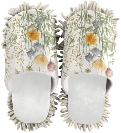 Burbuja Wildflowers Mop Slippers Microfiber Cleaning Slippers for Home Kitchen Washable Durable
