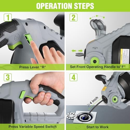 WORKPRO 25 Ft Electric Drain Auger Cordless 20AH Battery Effortless Drainage