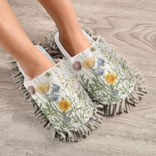 Burbuja Wildflowers Mop Slippers Microfiber Cleaning Slippers for Home Kitchen Washable Durable