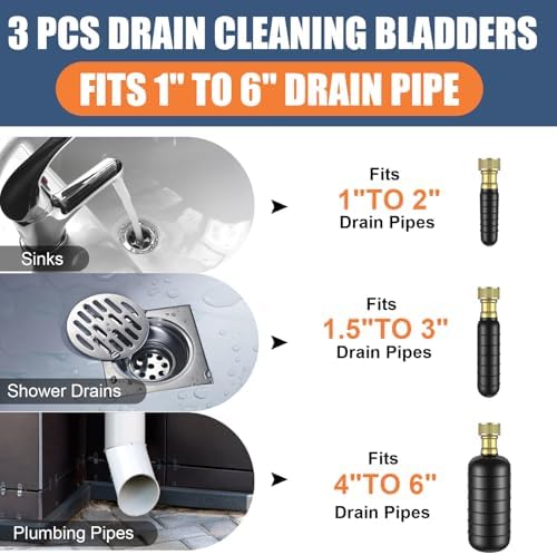 Points Fos lion compact 3 PC drain bladder set 1-6 size pipes rubber unblocker for multi use plumbing occasions drain