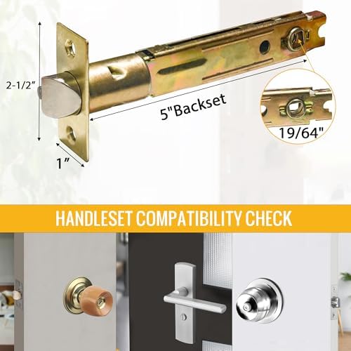 5 Backset Entry Door Latch Polished Brass Durable Entry System