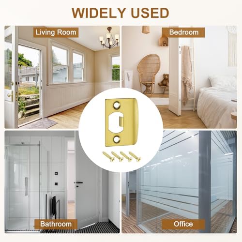 2-Pack Door Strike Plates 57mm x 45mm Gold 201 Stainless Steel Replacement for BrokenLatch Jamb