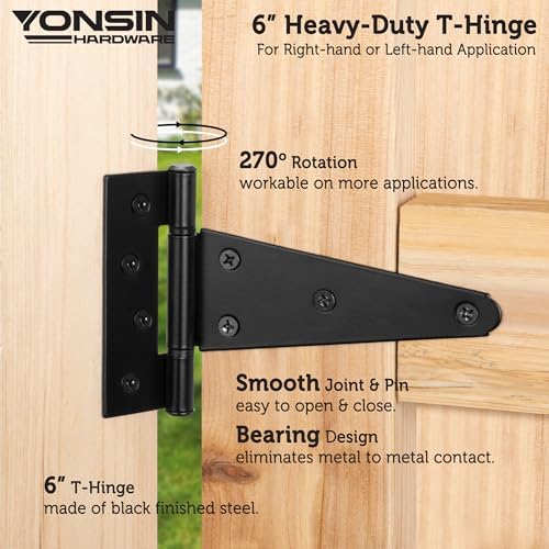 Durable 6 T-Strap Shed Door Hinges Heavy Duty Black Silent Operation