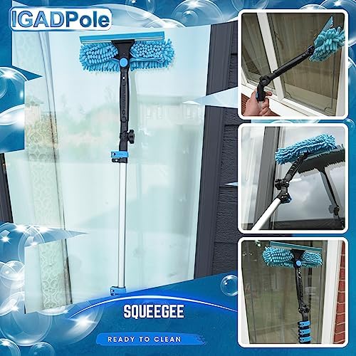 Up-to-26ft Extension Window Squeegee Pole Microfiber Cloths Adjustable Blade Best for High Low Windows