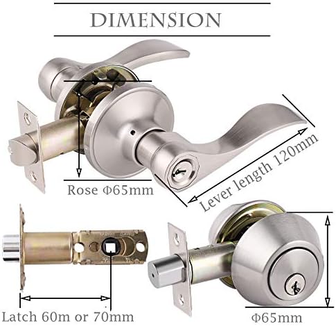 Durable Front Door Lock Set with Reversible Lever Deadbolt SATIN NICOLLE FINISH