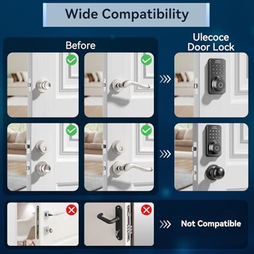 Ulecoce Fingerprint Door Lock Set Secure Easy to Install Door Lock for Front Door Keyless Entry Matte Black