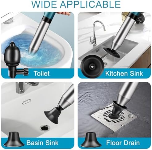 Fast-Acting Toilet Plunger Clog Remover 120 PSI 5 Piece Set with Anti-Splash Design