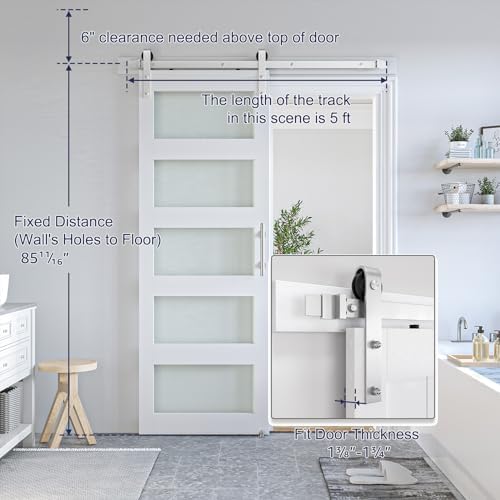 SmartStandard 30x84 inch White Barn Door with Handle and Easily Assembled Kit