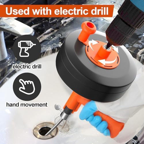 KINGLEV 50ft Steel Drain Snake with Drill Adapter