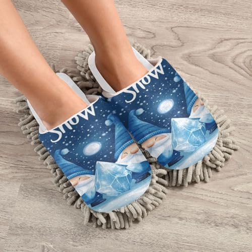White Christmas Blue Gnomes Mop Slippers From Office to Home